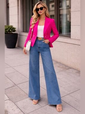 Dana Buchman Hot Pink Blazer Size 4 Gold Button Statement Jacket